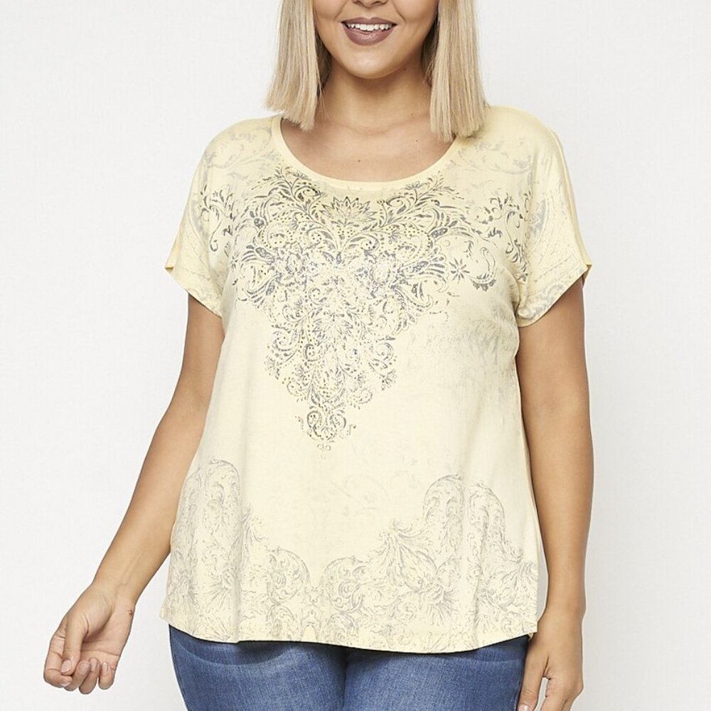 Sunday Yellow Top Casual Raised Bead Effect Shimmer Dress Barn Spandex